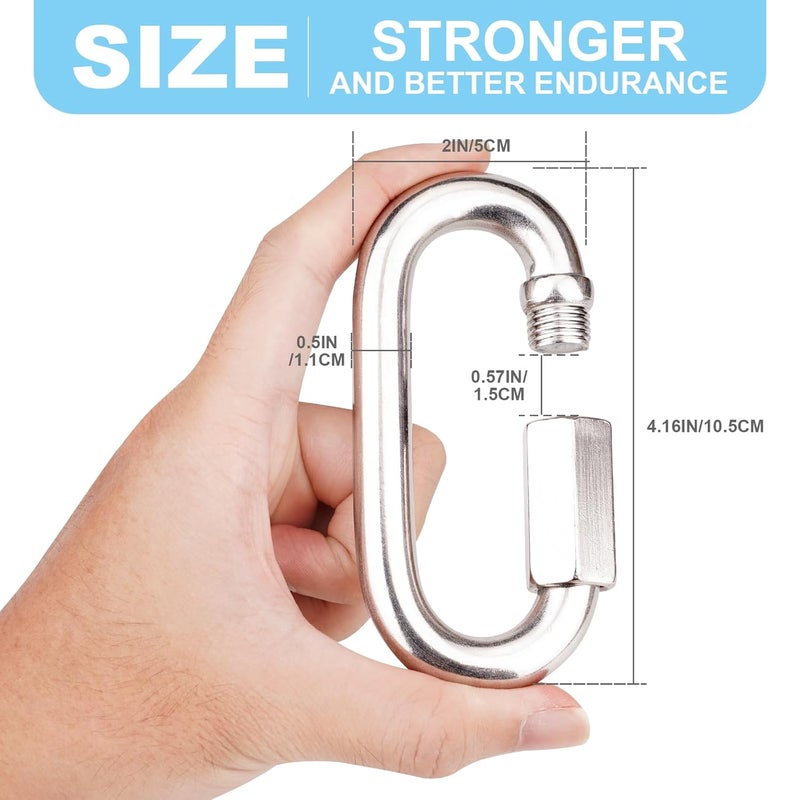 Vmuter 1Pcs 4.16 Inch 304(18-8) Heavy Duty Stainless Steel Screw Chain Quick Links, 2500 LBS Capacity Carabiner, Large Opening Connector for Big Chain Connecting, Hammock Hanging, Hiking - Image 2